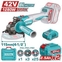 AMOLADORA 42V BLMOTOR 3000-6500-10000RPM 115MM M14 1280WMAX 2X2.5AH ACC MALETIN INDUSTRIAL