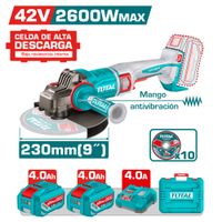 AMOLADORA 42V BLMOTOR 6300RPM 230MM M14 2600W MAX 2X4.0AH ACC MALETIN INDUSTRIAL