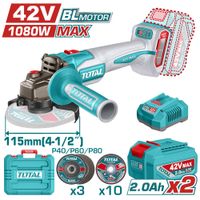 AMOLADORA 42V BLMOTOR 3000-9000RPM 115MM M14 1080WMAX 2X2.0AH ACC MALETIN INDUSTRIAL