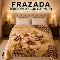 Frazada Terciopelo reverso Carnero Beige I Diseño: Flor Crema I 2 Plazas I 4 Kilos