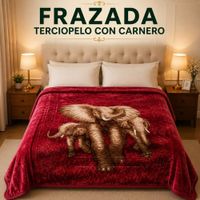 Frazada Terciopelo reverso Carnero Beige I Diseño: Flor rojaI 2 Plazas I 4 Kilos