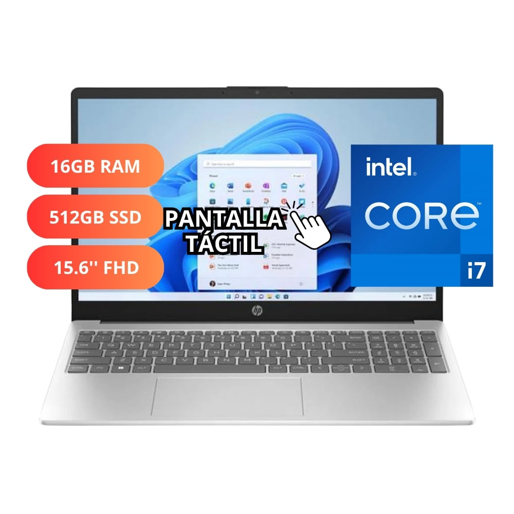 Laptop HP 15.6 táctil Intel Core i7 512GB SSD 16GB RAM Windows 11 Natural Silver