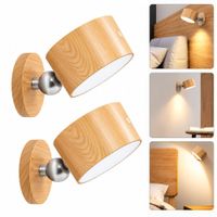 Pack 2 Lámparas de Pared Recargables Táctiles 3 Tonos Acabado Madera