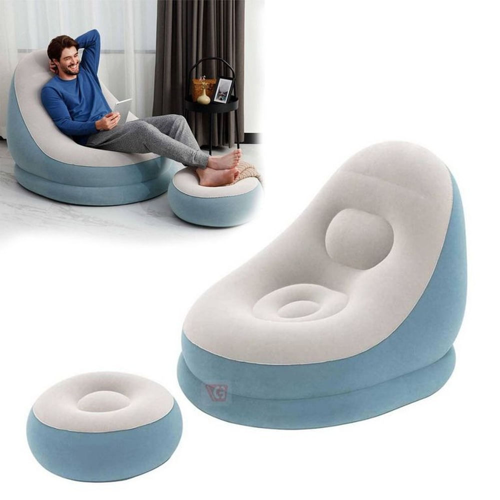 Sillón Inflable Con Poof Celeste