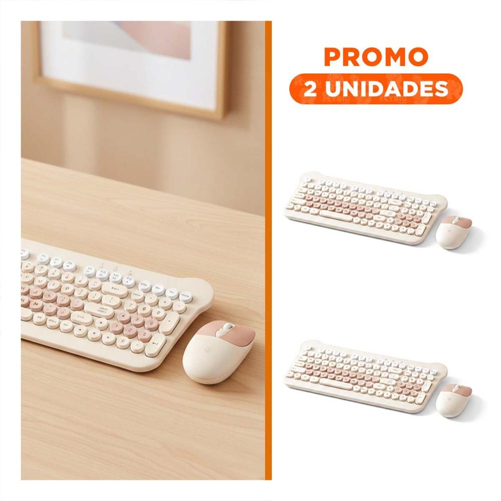 Pack2 Set Inalambrico para Computadora con Teclado Completo y Mouse Salmon