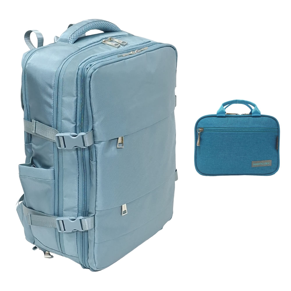 Mochila Viajera Verde Pastel y Cartuchera Power Verde Jade