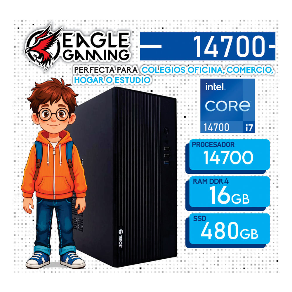 PC DE OFICINA INTEL CORE i7-14700  16GB DDR4  SSD 480GB