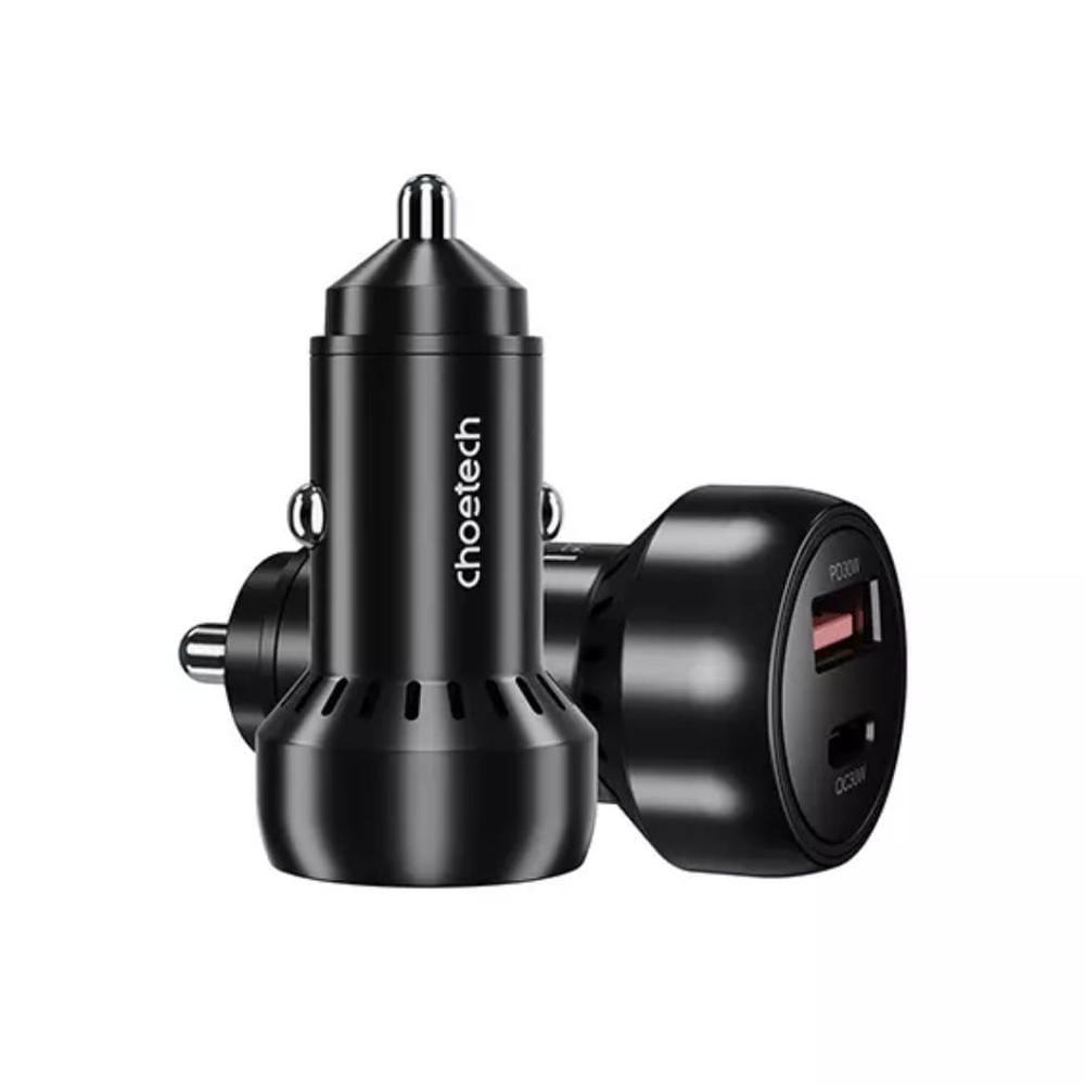 Cargador para auto con 1 puerto USB-C y 1 puerto USB-A de 60W con retroiluminación -TC0014-BK