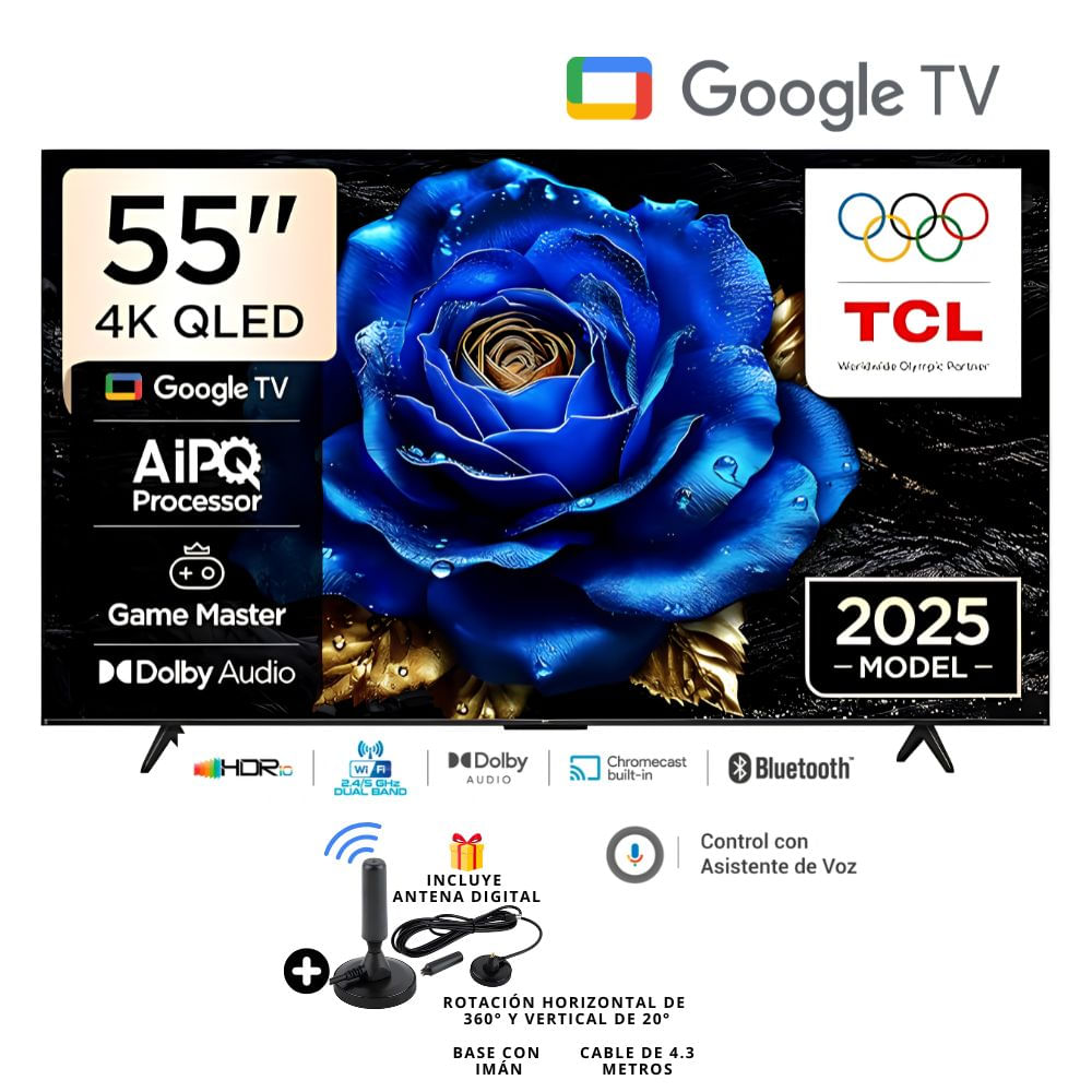 Televisor Tcl 55 Qled 4k UHD Google Tv 55t6c - Antena Digital