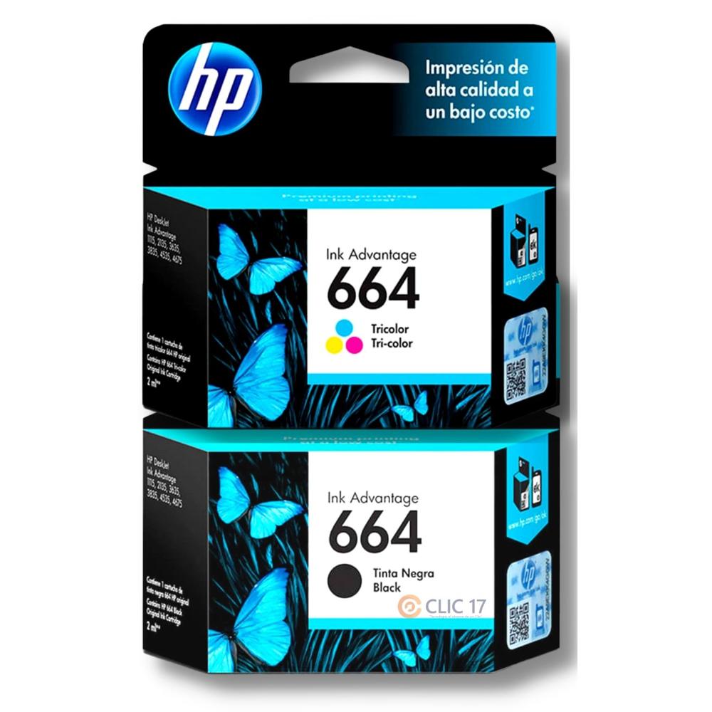 Pack Tinta HP 664 Negro, Tricolor Original