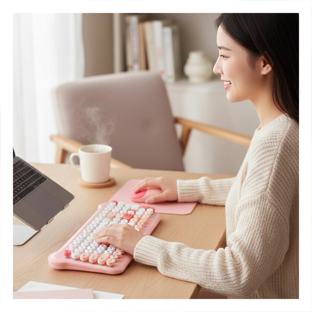 Kit de Teclado y Mouse Practico para Llevar a Biblioteca o Estudio Rosado YRegalo Sticker