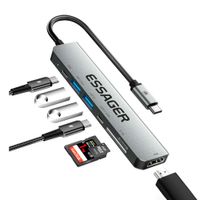 Essager Hub USB C 7 En 1 HDMI 4K 30Hz Carga PD Lector SD