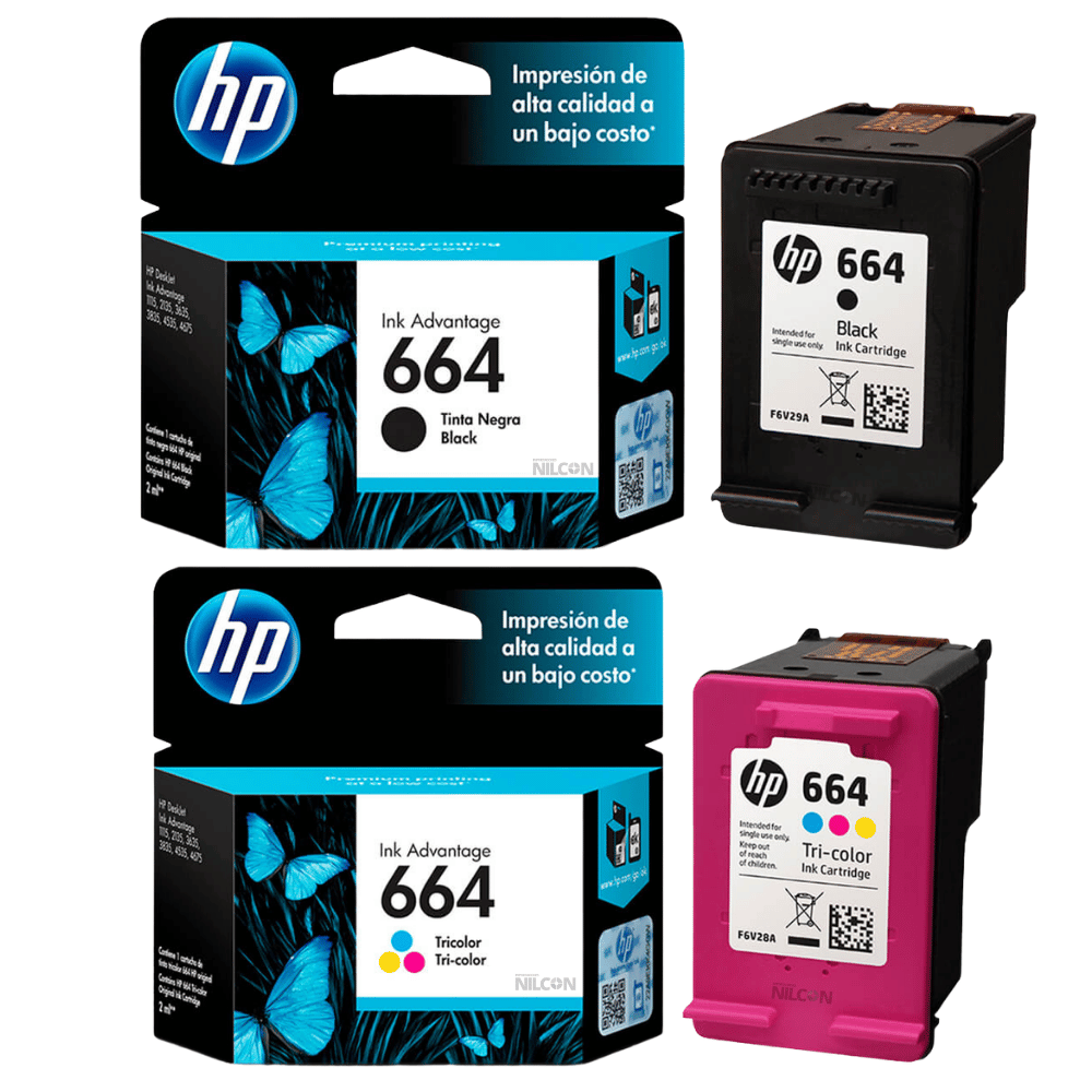 Tinta HP 664 Original Tricolor y Negro F6V28AL - F6V29AL - Para DeskJet Ink Advantage
