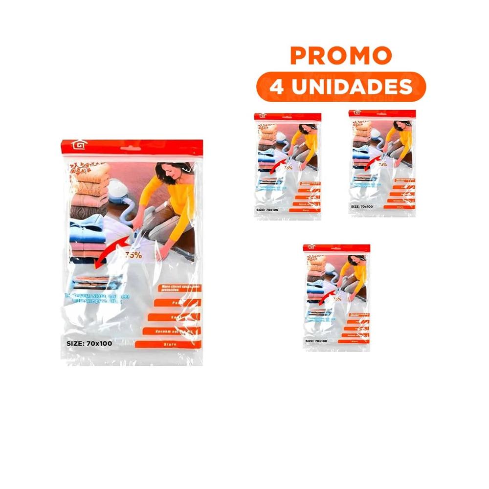 Pack4 Empaque al Vacio Anaranjado 70x100cm para Organizar Ropa YRegalo Sticker