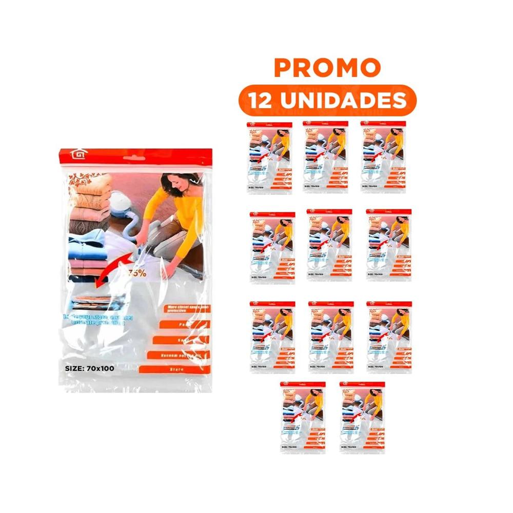 Pack12 Bolson al Vacio Anaranjado 70x100cm para Ropa del Hogar YRegalo Sticker