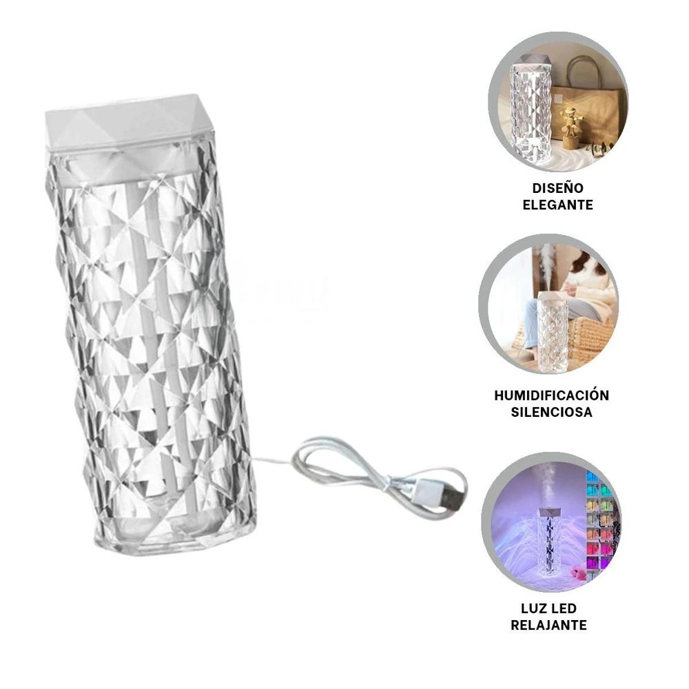 Difusor Ambiental Humidificador Inteligente 1L Cristal Luz Led Suave YLigas Regalo