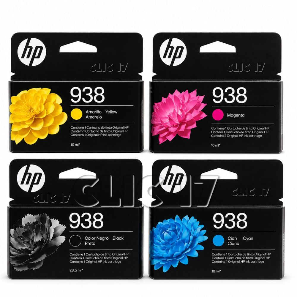 Tinta HP 938 Cian Amarillo Cian Negro Original  - Pack de 4 tintas