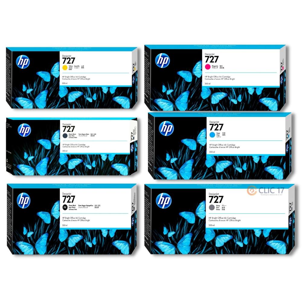 Pack Tinta HP 727 300ml Cyan, Magenta, Amarillo, Mate Black, Photo Black, Gray Original