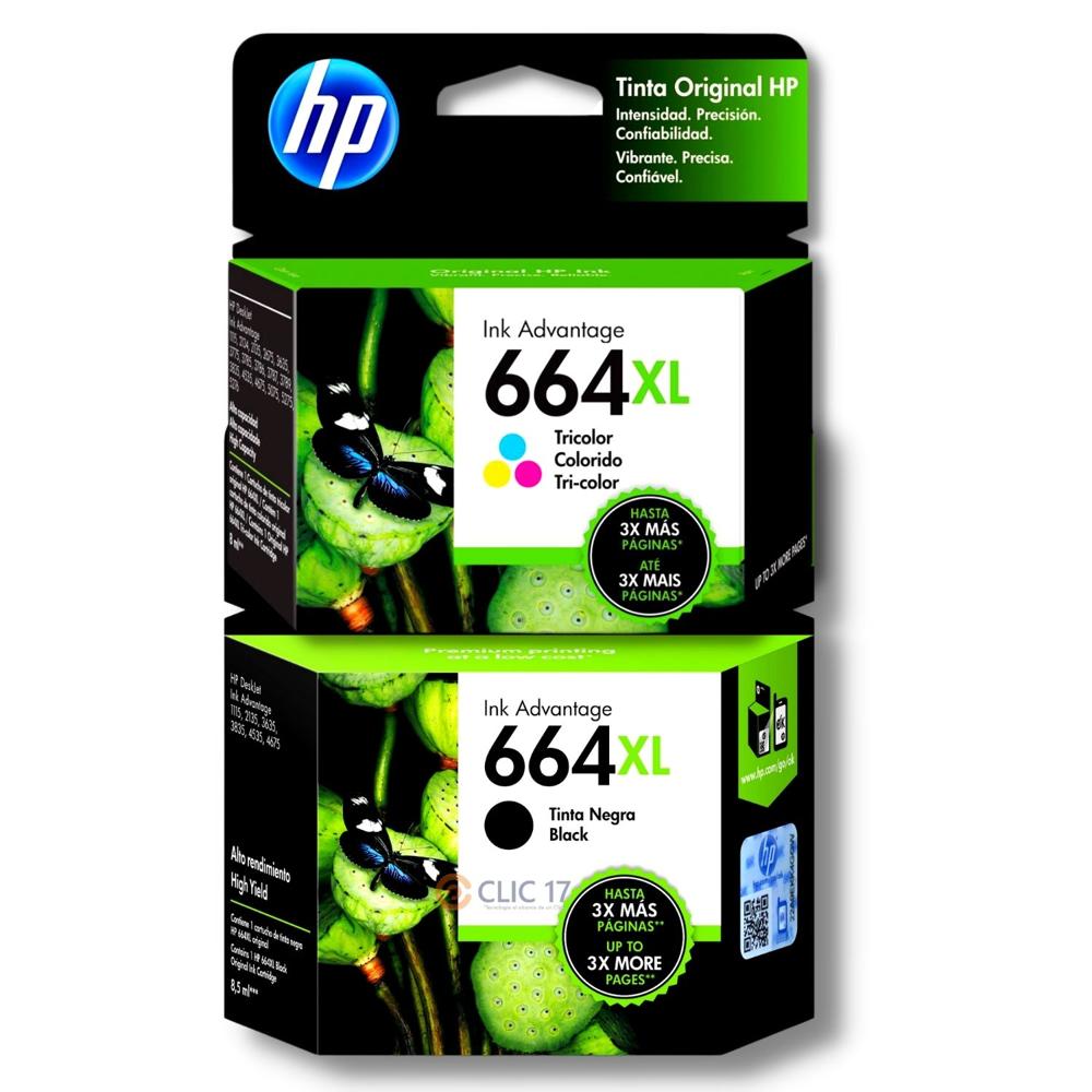 Pack Tinta HP 664XL Negro, Tricolor Original