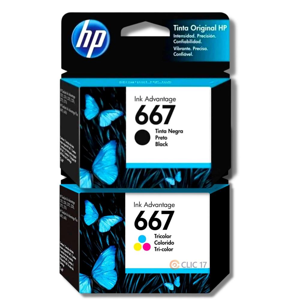 Pack Tinta HP 667 Negro, Tricolor Original