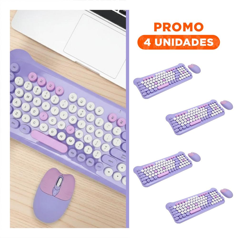 Pack4 Tecnologia de Teclado y Mouse para Escritorios Funcionales Morado YRegalo Sticker
