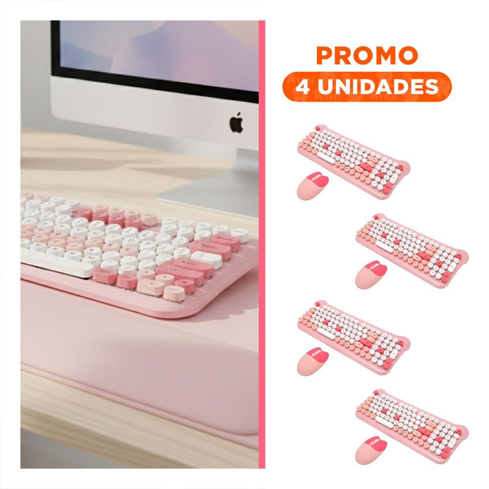Pack4 Duo de Teclado y Mouse para Personas que Trabajan en Movimiento Rosado YRegalo Sticker