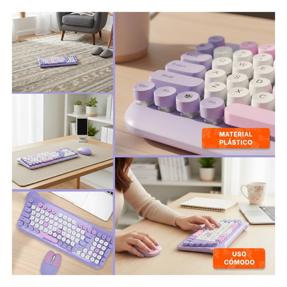 Paquete de Teclado y Mouse Inalambrico para Espacios de Estudio y Trabajo Morado