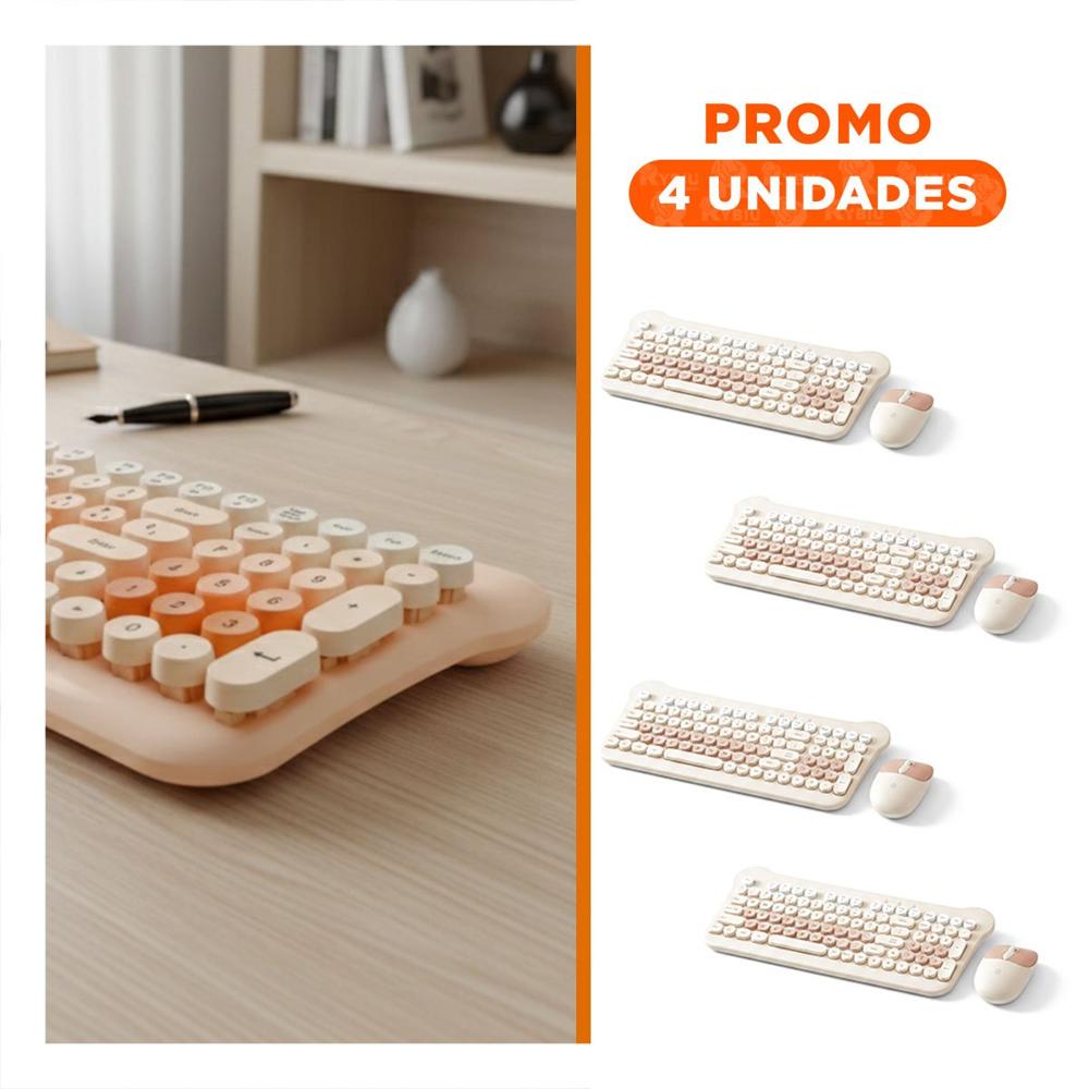 Pack4 Accesorios para PC Teclado Practico y Mouse Inalambrico Salmon YRegalo Sticker