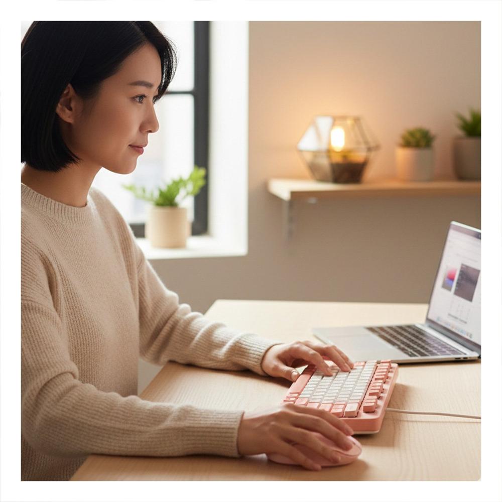Kit de Escritorio con Teclado Moderno y Mouse Inalambrico Salmon YRegalo Sticker