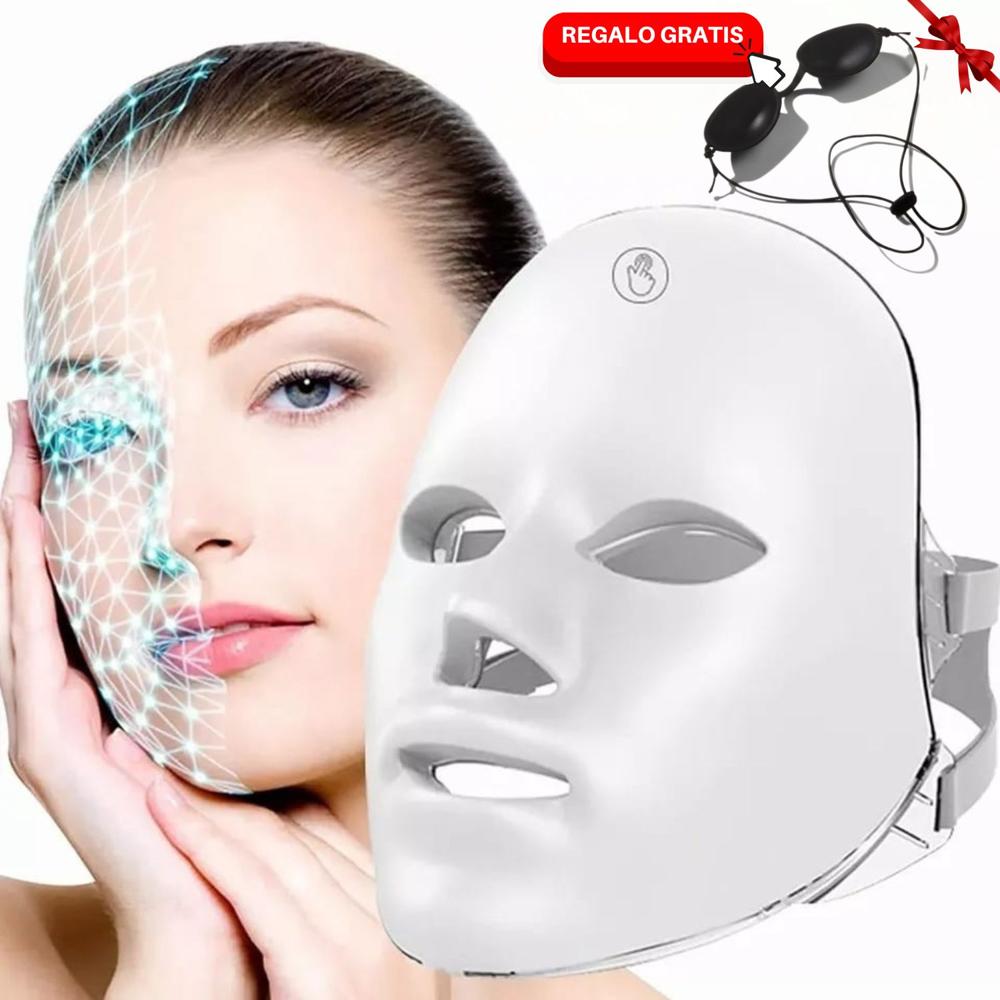 Mascara LED Facial 7 en 1 Recargable con Gafas de Protección de REGALO