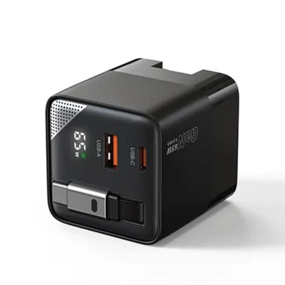 Cargador de pared GaN, 1 puerto USB-C y 1 puerto USB-A de 65W Negro -PD6091-EU-BK