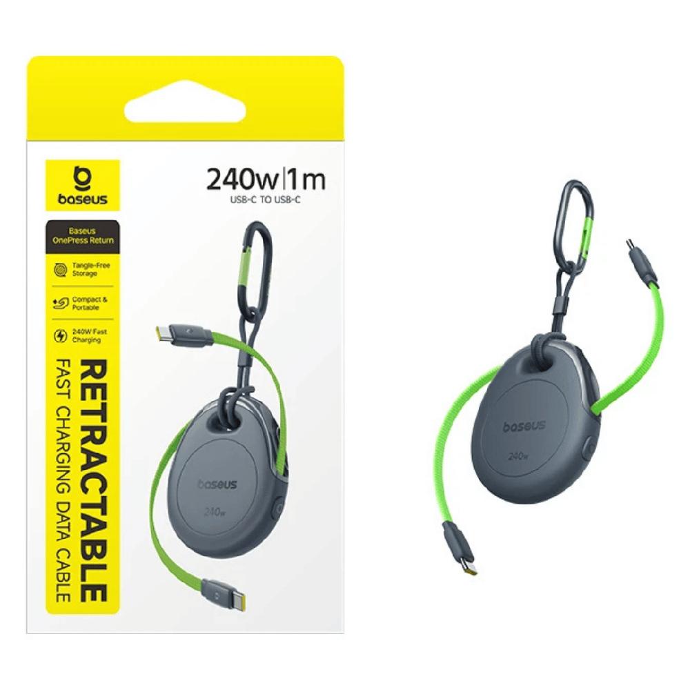 Cable Baseus Retráctil 240w Carga Rápida Retorno De Un Toque Negro