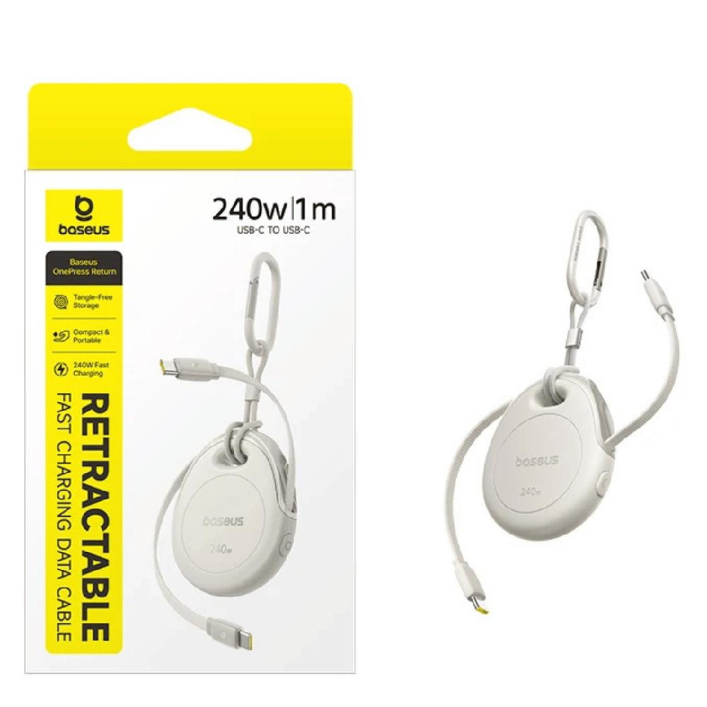 Cable Baseus Retráctil 240w Carga Rápida Retorno De Un Toque Blanco