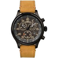 Reloj Timex Expedition Fiield TW4B12300 Luz Indiglo Fecha Cronómetro Cuero Beige Dial Negro