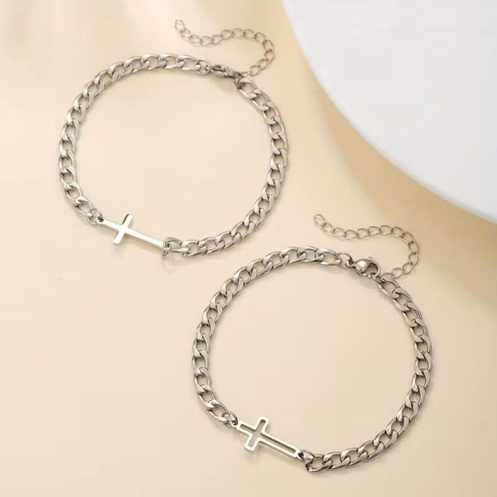 2 pulseras de acero inoxidable de alta calidad con diseño de cruz