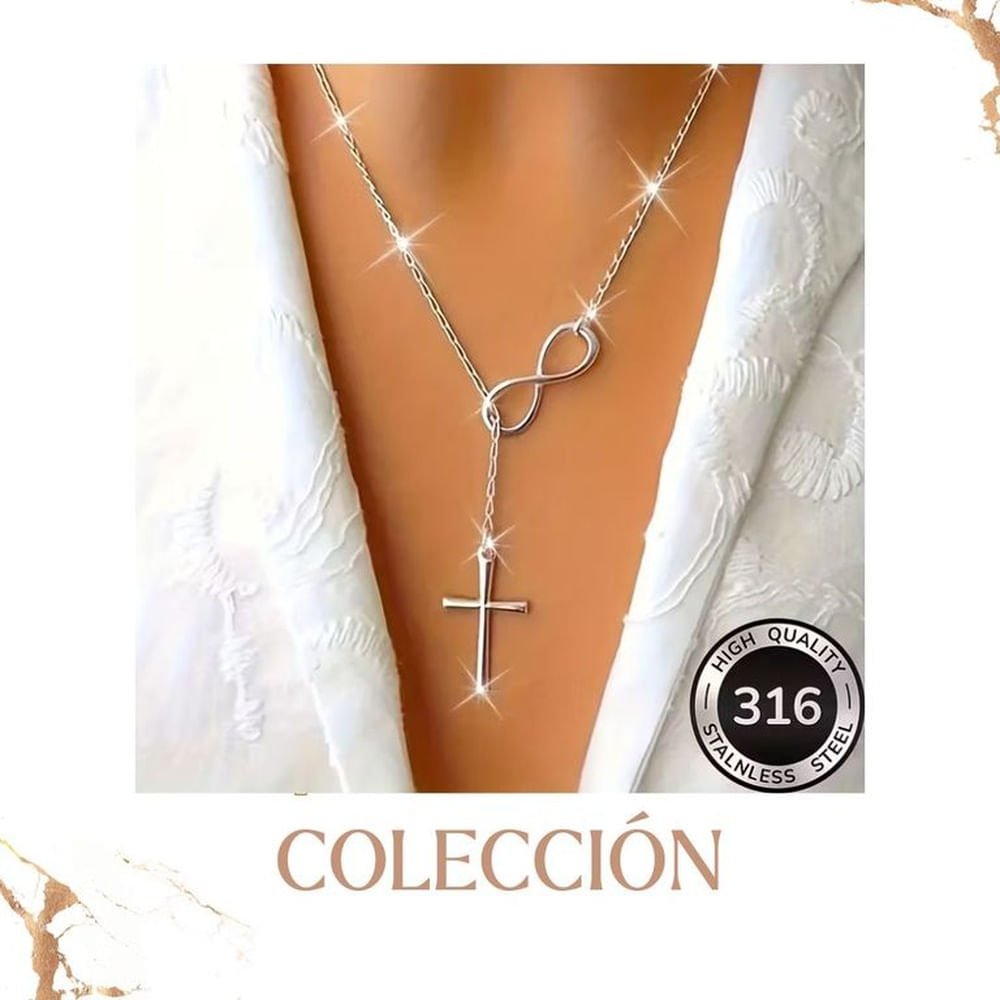 Collar con Cruz plateada de Acero Inoxidable de Alta Calidad
