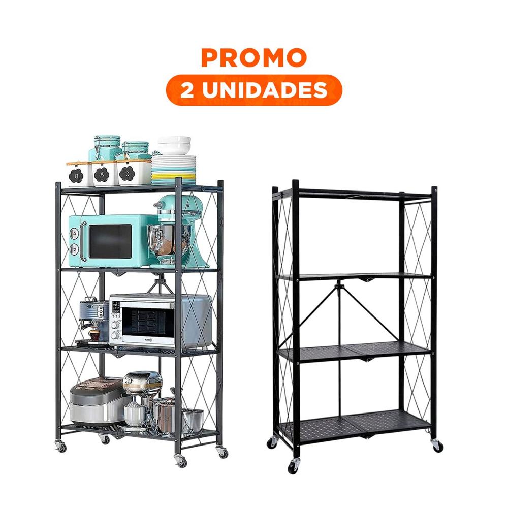 Pack2 Elemento Plegable de Metal con 4 Niveles Negro para Almacenaje en Casa