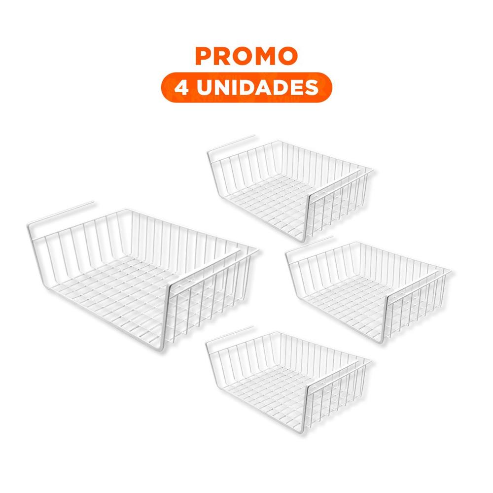 Pack4 Bandeja de Almacenaje Metalica Blanco 29x20x27cm para Espacios Utiles YRegalo Sticker