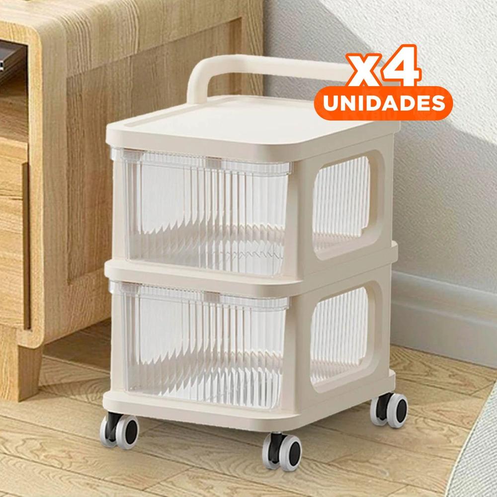 Pack4 Unidad Organizadora Cerrada con Cajones de 2 Niveles con Asa Beige Claro