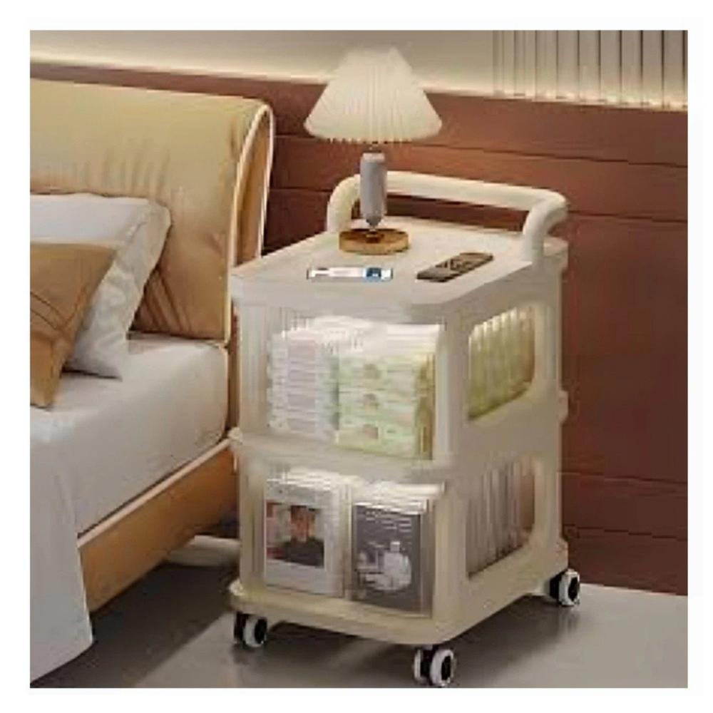 Carro Compacto Cerrado con Cajones de 2 Niveles con Asa Beige Claro Hogar YSticky