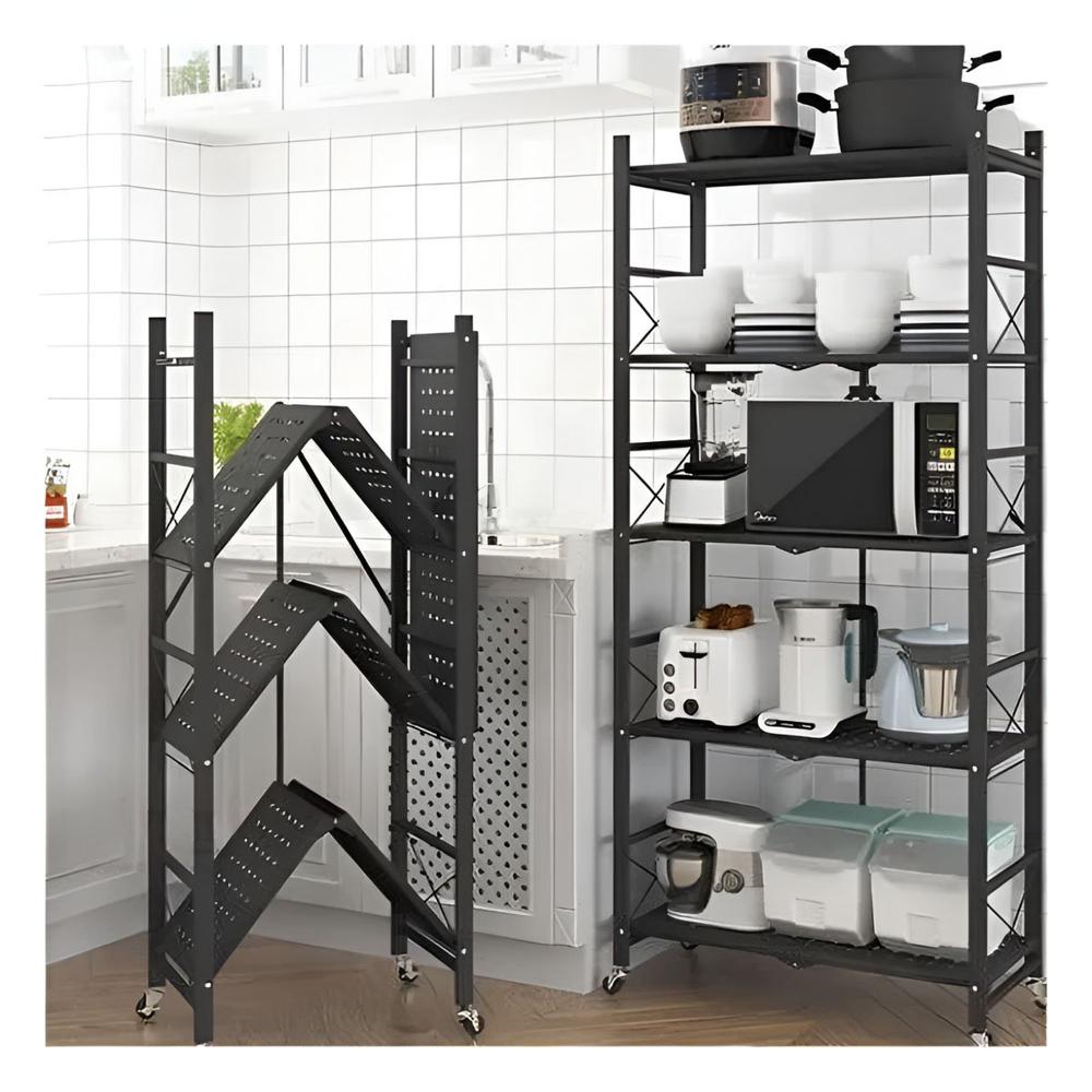 Soporte Plegable de Metal con 4 Niveles Negro para Cocina Sala y Hogar YPapel Regalo