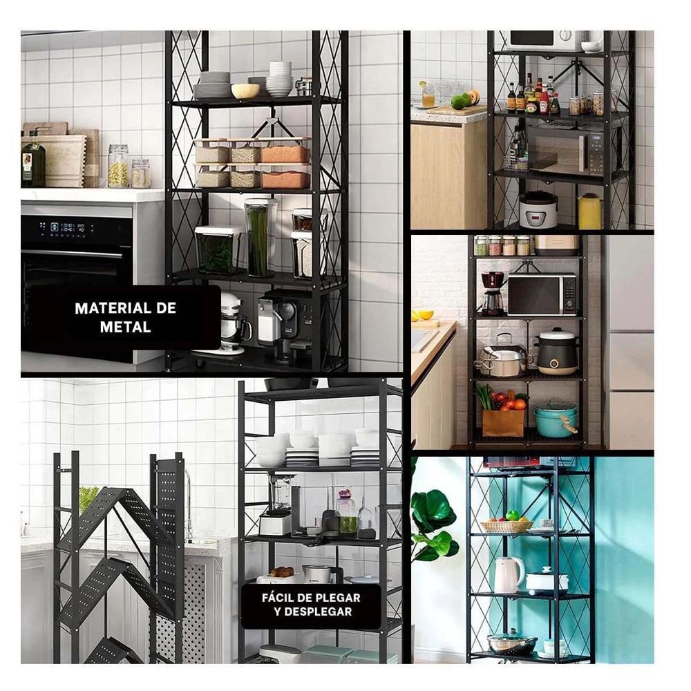 Mobiliario plegable Metal 5 Niveles Negro para casa con facil instalacion