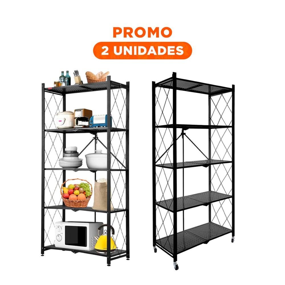 Pack2 Sistema metalico plegable 5 Niveles Negro para organizacion domestica