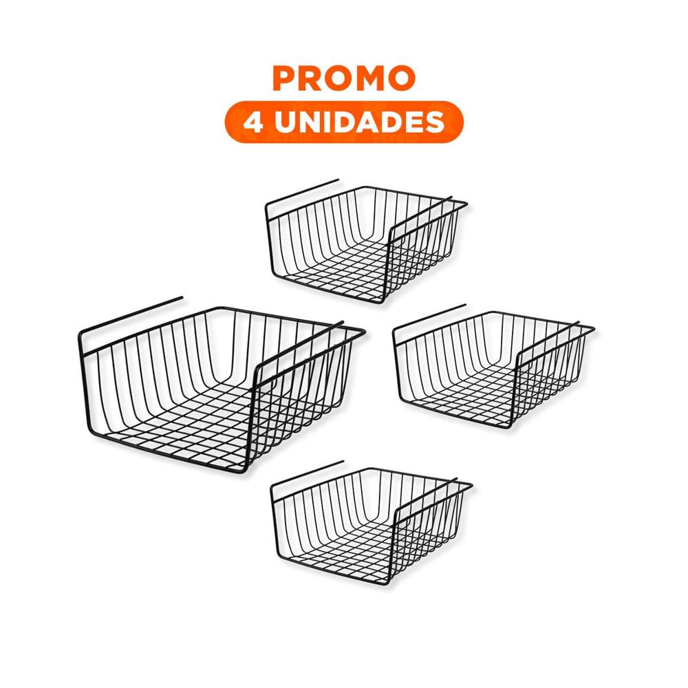 Pack4 Bandeja de Almacenaje Metalica Negro 29x20x27cm para Espacios Utiles YRegalo Sticker