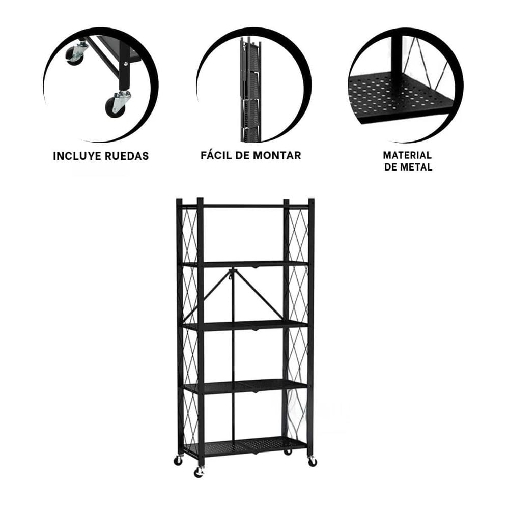 Rack metalico plegable 5 Niveles Negro para orden eficiente en casa YLigas Regalo