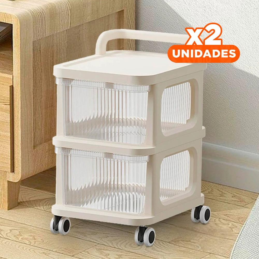 Pack2 Modulo Compacto Cerrado con Cajones de 2 Niveles con Asa Beige Claro YRegalo Sticker