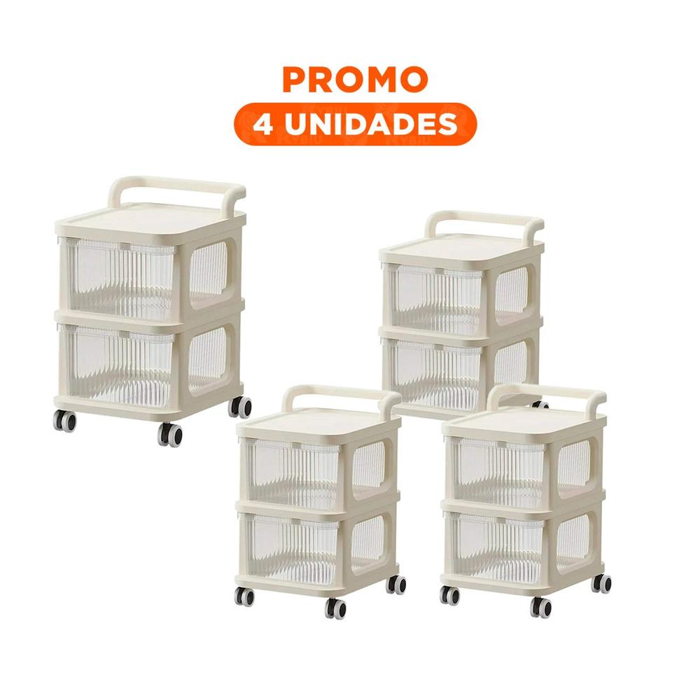Pack4 Unidad Practica Cerrada con Cajones de 2 Niveles con Asa Beige Claro YRegalo Sticker