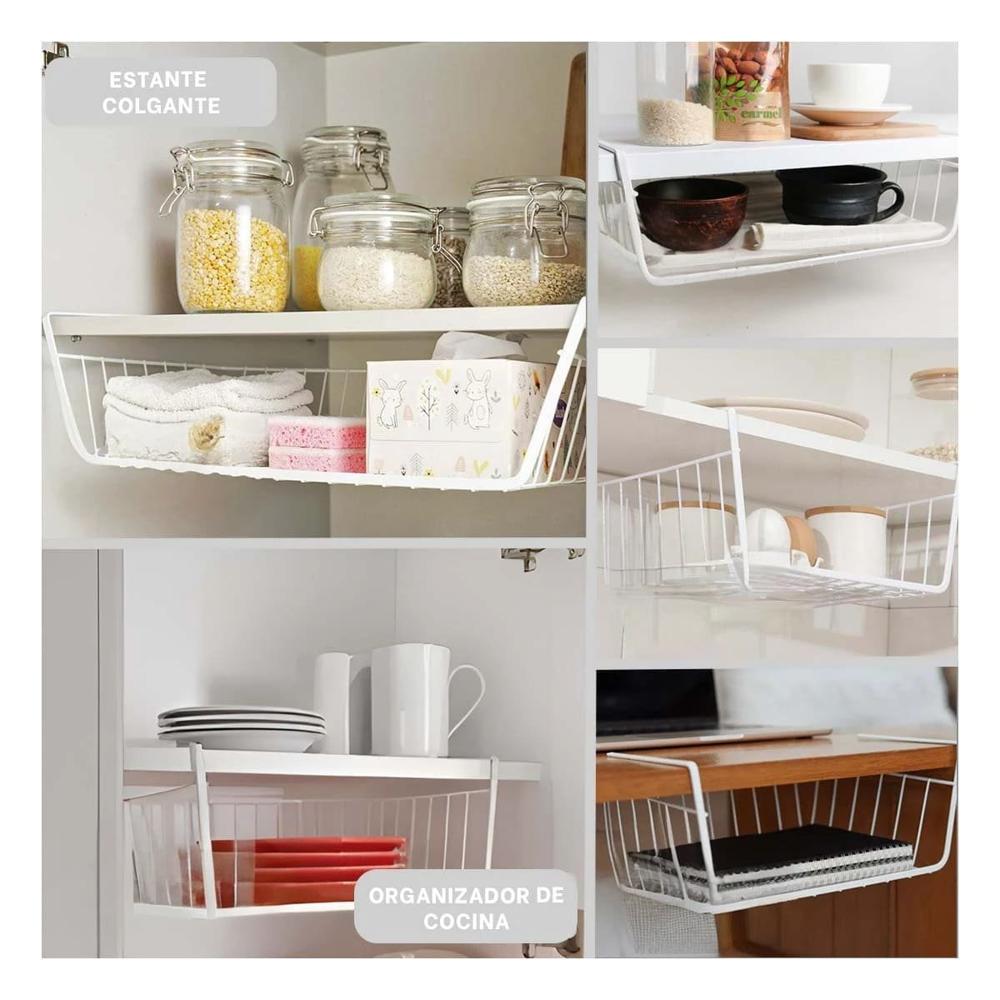 Canasta Flotante Metalica Blanco 29x20x27cm para Orden Funcional en Cocina