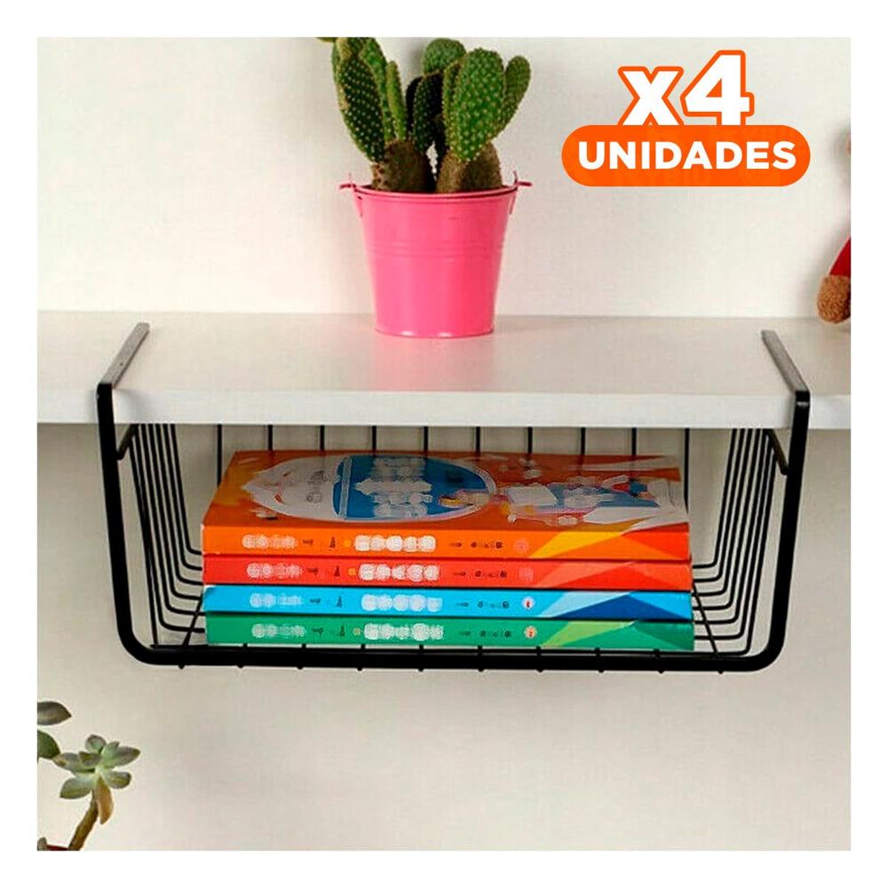 Pack4 Bandeja Flotante Metalica Negro 29x20x27cm para Orden Funcional Diario