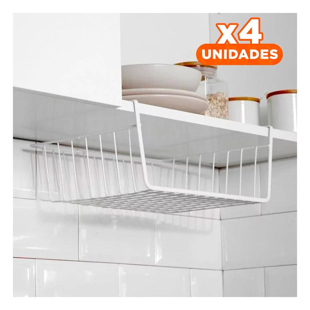 Pack4 Bandeja Flotante Metalica Blanco 29x20x27cm para Orden Funcional Diario